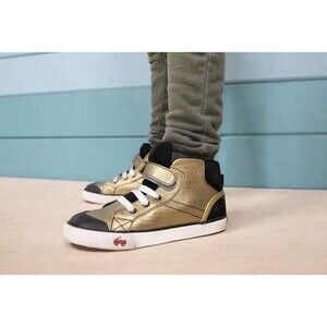 See Kai Run Toddler Size 5 High-Top Leather Sneakers Gold Black Shoes